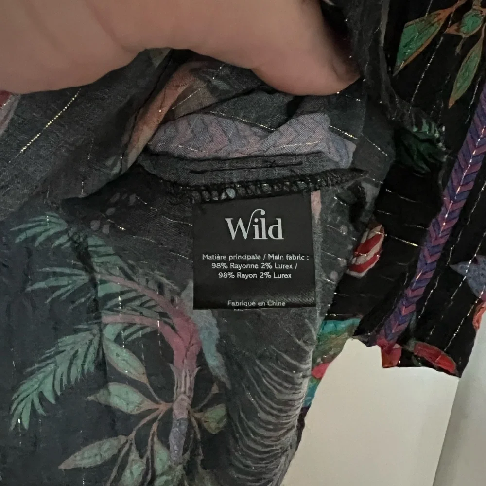 WILD Blouse Maxima Boho Lurex Botanical Print Kimono Top | S/M